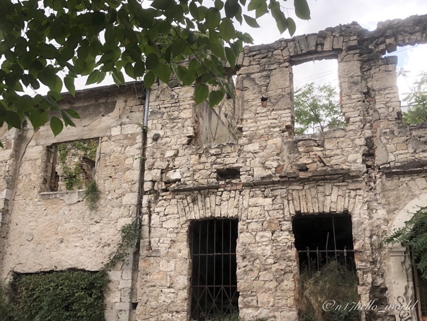 A war-damaged building in central Mostar