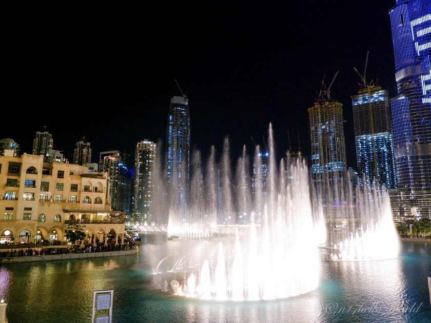 The Dubai Fountain show seen from the Dubai Mall