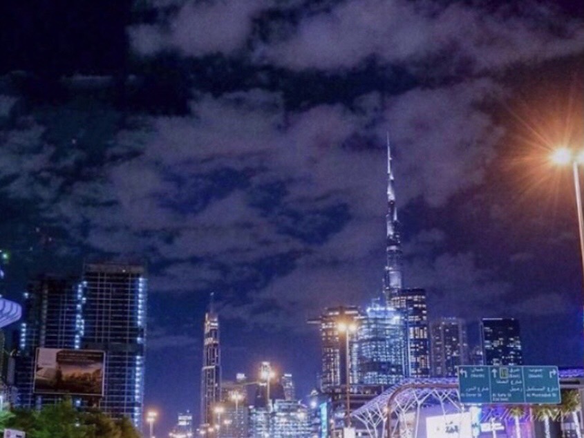 Dubai’s beautiful night skyline seen on the way back